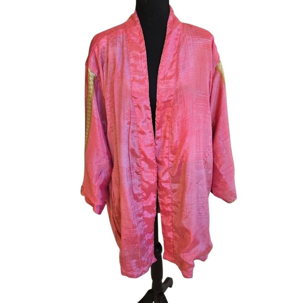 Boho Womens Patchwork Silky Reversible Belted Lon… - image 2